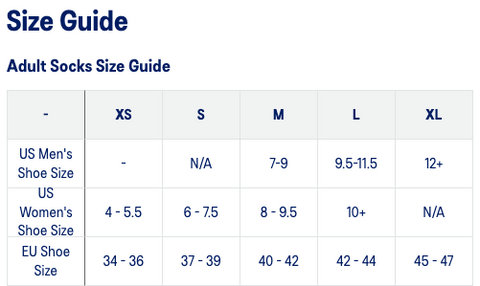Asics socks size online chart