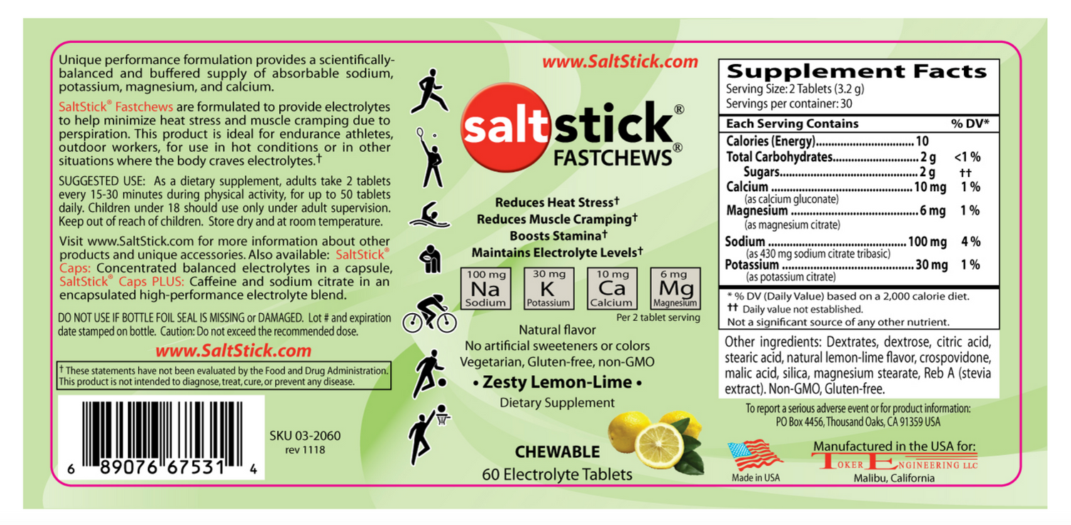 Saltstick Fastchews Bottle - Lemon/Lime Supplement Facts