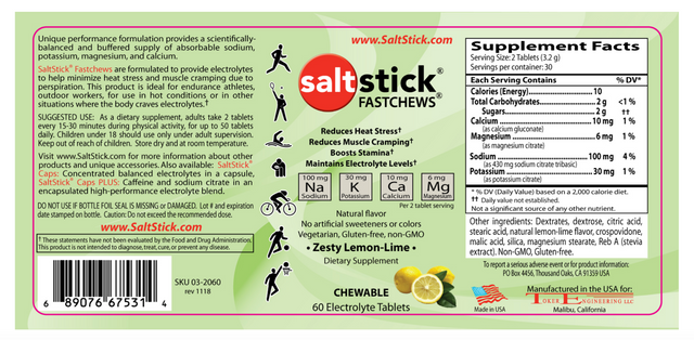 Saltstick Fastchews Bottle - Lemon/Lime Supplement Facts